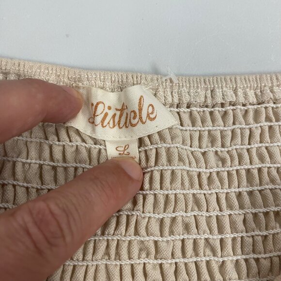 Listicle Womens Crop Top Knotted Front Short Sleeve Beige Size Large Padded - Picture 6 of 7